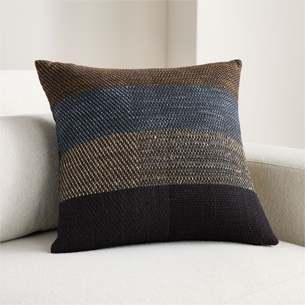 Stowell Cotton, Wool and Silk Blend 20"x20" Blue Throw Pillow