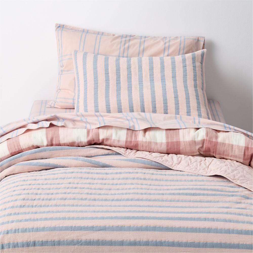 Lilac Rose Stripe Waffle Weave 100% Organic Cotton Kids Quilt