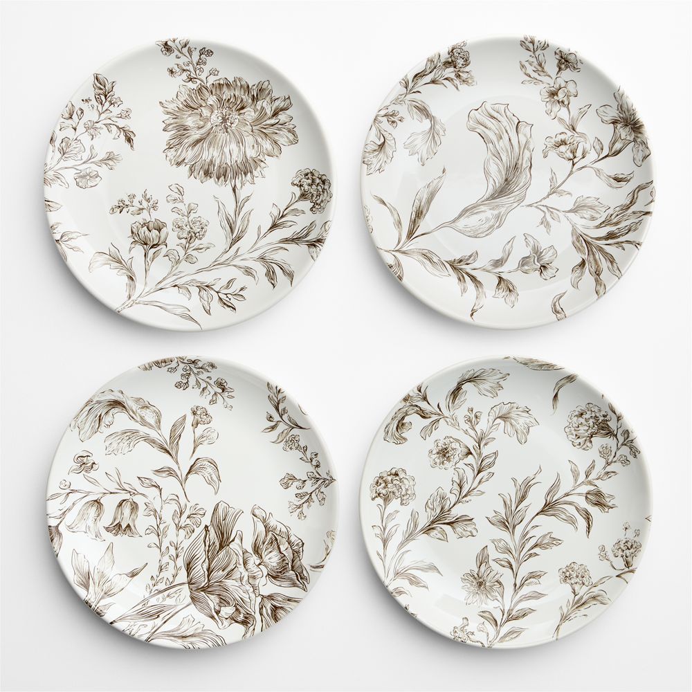 Autumn Toile Brown Stoneware Salad Plates, Set of 4