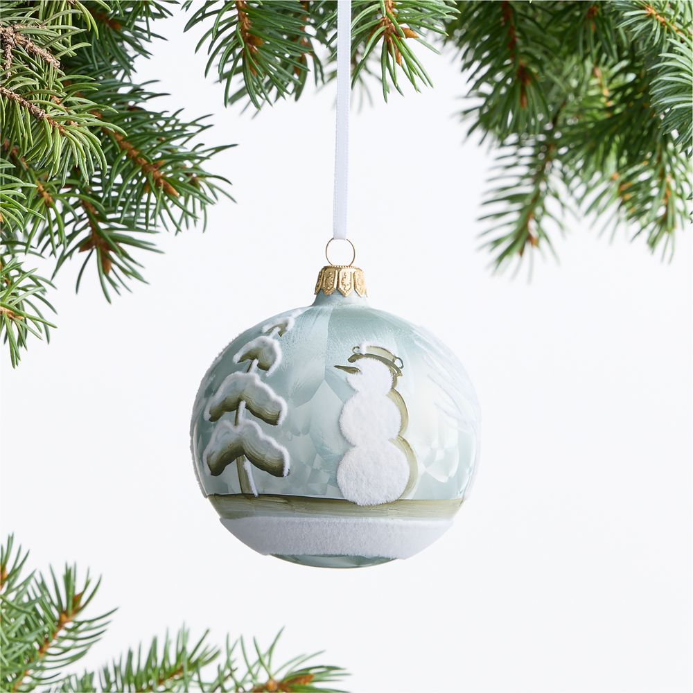 European Frosty Winter Scene Glass Christmas Tree Ornament