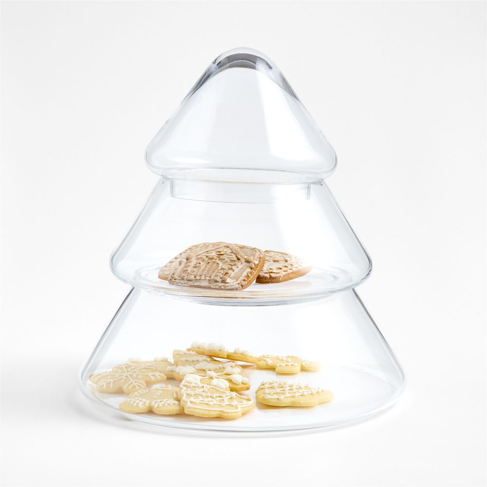 2-Tier Glass Christmas Tree Cookie Jar