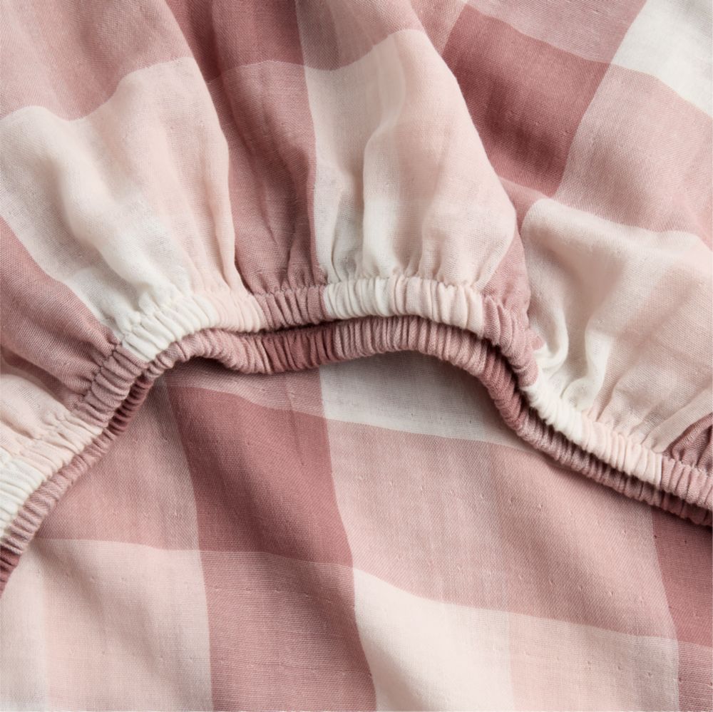 Supersoft Gingham Lilac Rose 100% Organic Cotton Gauze Baby Crib Fitted Sheet
