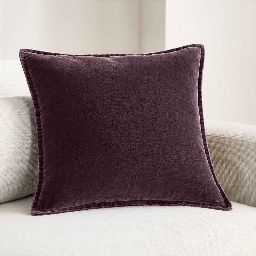 Relaxed Washed Organic Cotton Velvet 20"x20" Deep Burgundy Throw Pillow