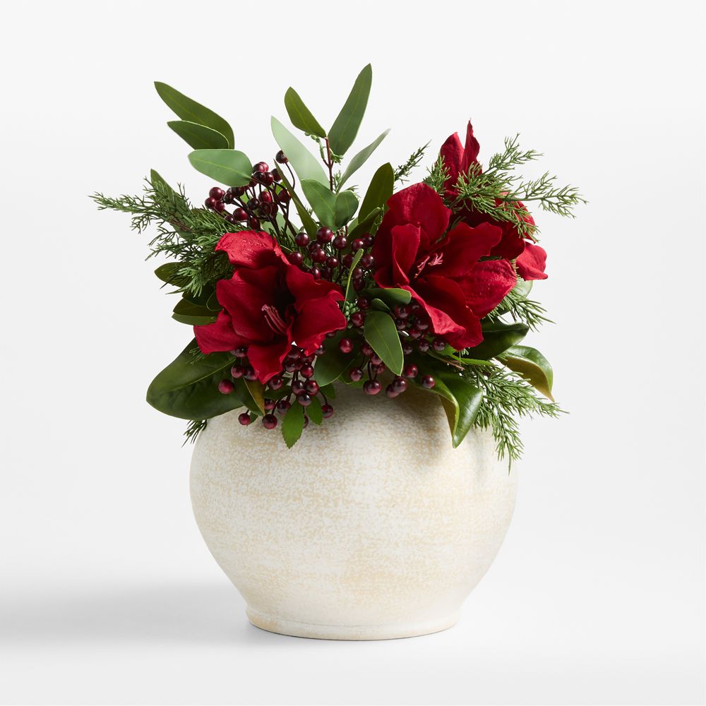 Faux Red Amaryllis and Berry Holiday Bouquet