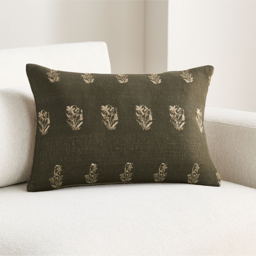 Ivy Cotton Silk Blend 22"x15" Burnt Green Throw Pillow