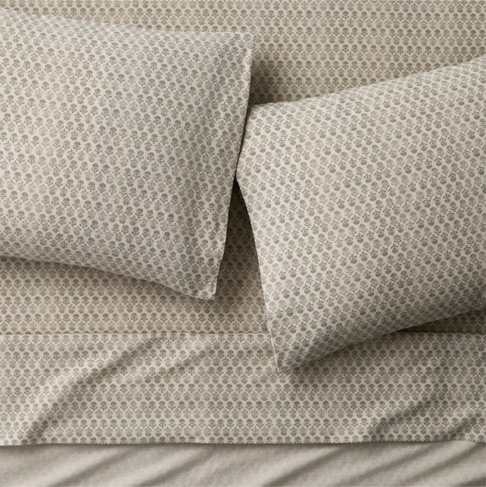 Little Leaf Organic Cotton Linen Burnt Green and Warm Natural Bed Sheet Set