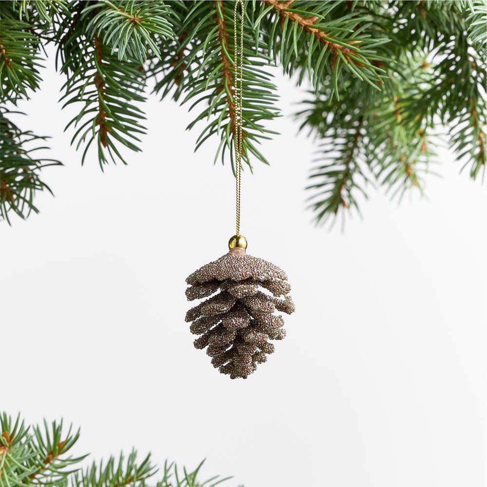 Gold Beaded Glitter Pinecone Christmas Ornament