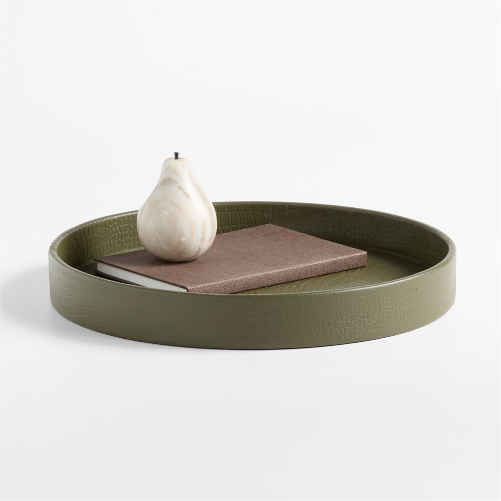 Stratton Green Crocodile Leather Decorative Round Tray 16"-20"