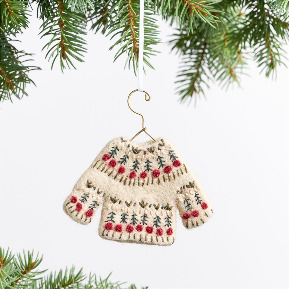 Felted White Sweater Christmas Tree Ornament