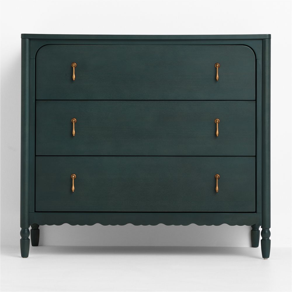 Beatrix 36" Dyed Balsam Green Wood Narrow 3-Drawer Kids Dresser