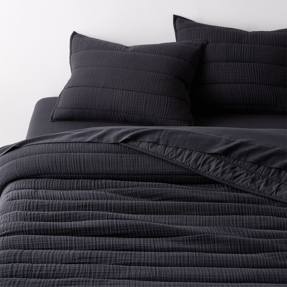 Organic Cotton Gauze Midnight Navy Blue Channel Stitch Quilt