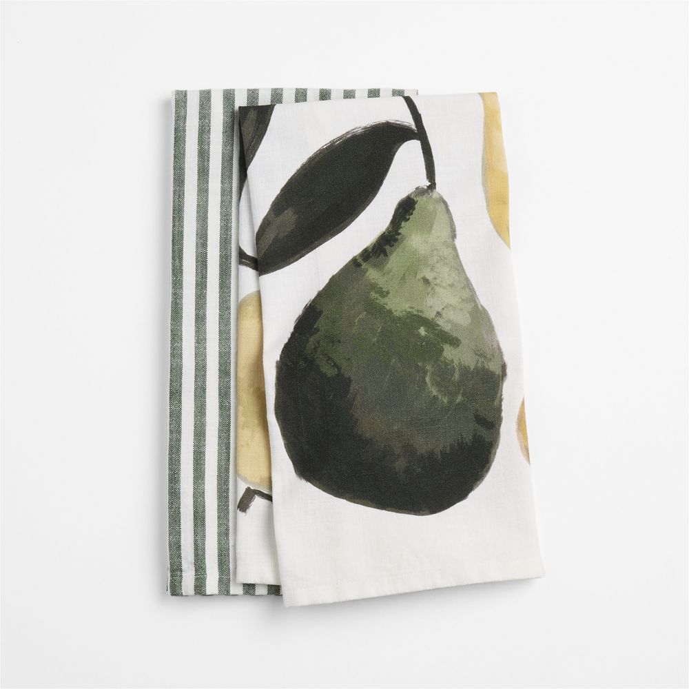 Pear and Stripe Organic Cotton Dish Towel Set