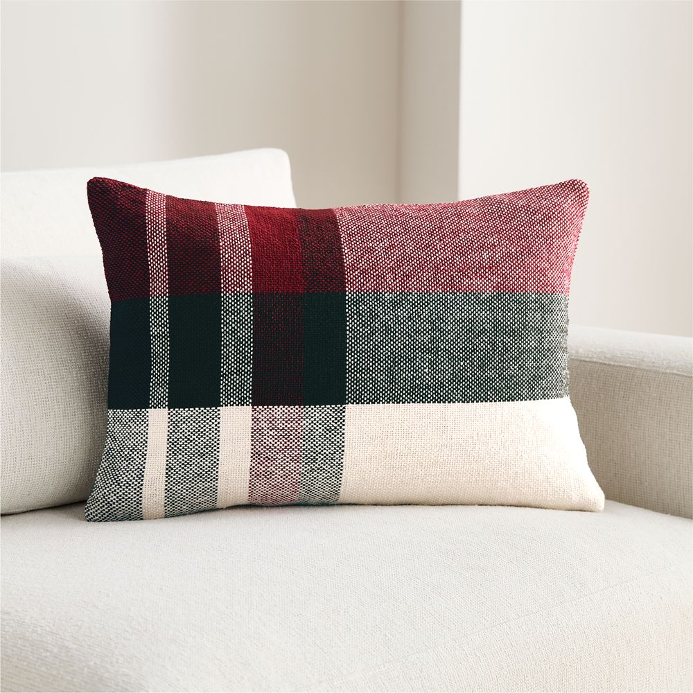 Holiday Plaid Organic Cotton 22"x15" Red and Green Throw Pillow
