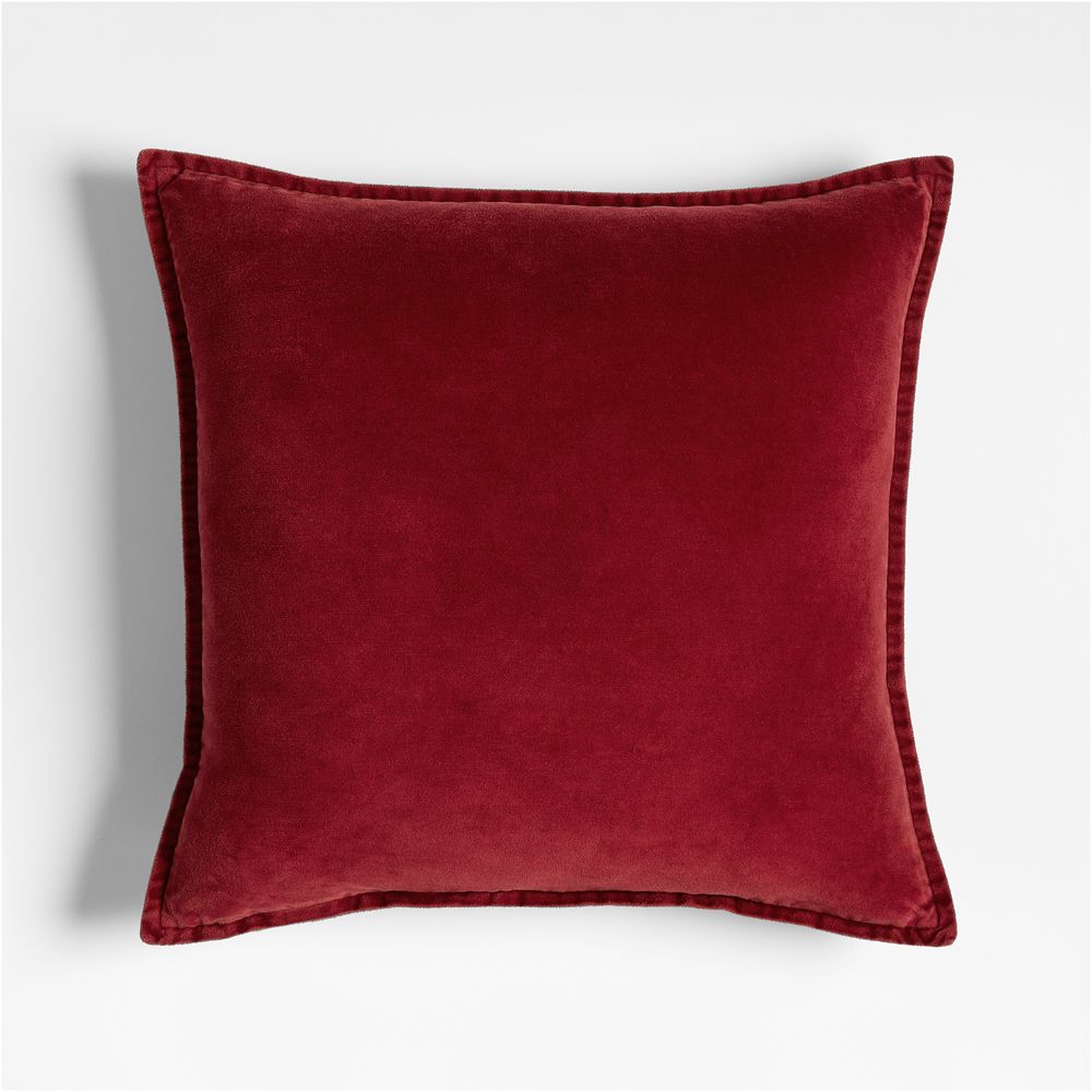 Relaxed Washed Organic Cotton Velvet 20"x20" Luminous Red Throw Pillow