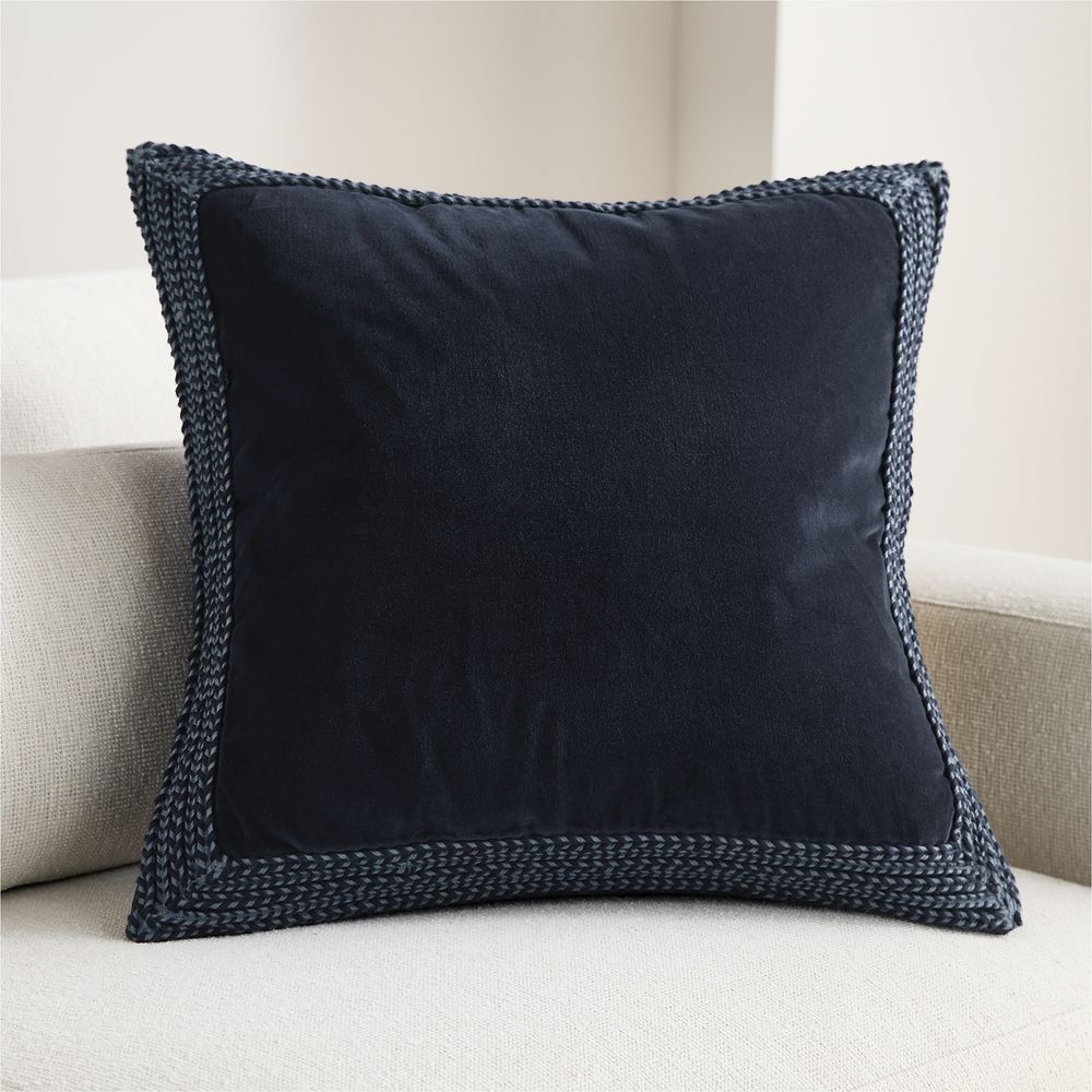 Braided Velvet Border 23"x23" Deep Indigo Throw Pillow