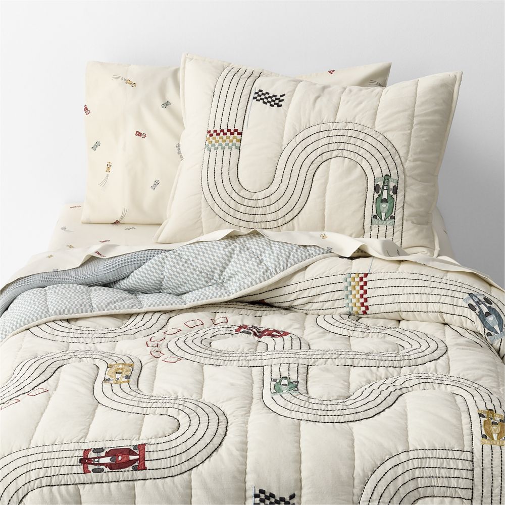 Victory Laps Embroidered 100% Organic Cotton Kids Quilt