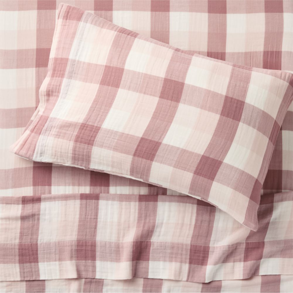 Supersoft Gingham Lilac Rose 100% Organic Cotton Gauze Kids Sheet Set