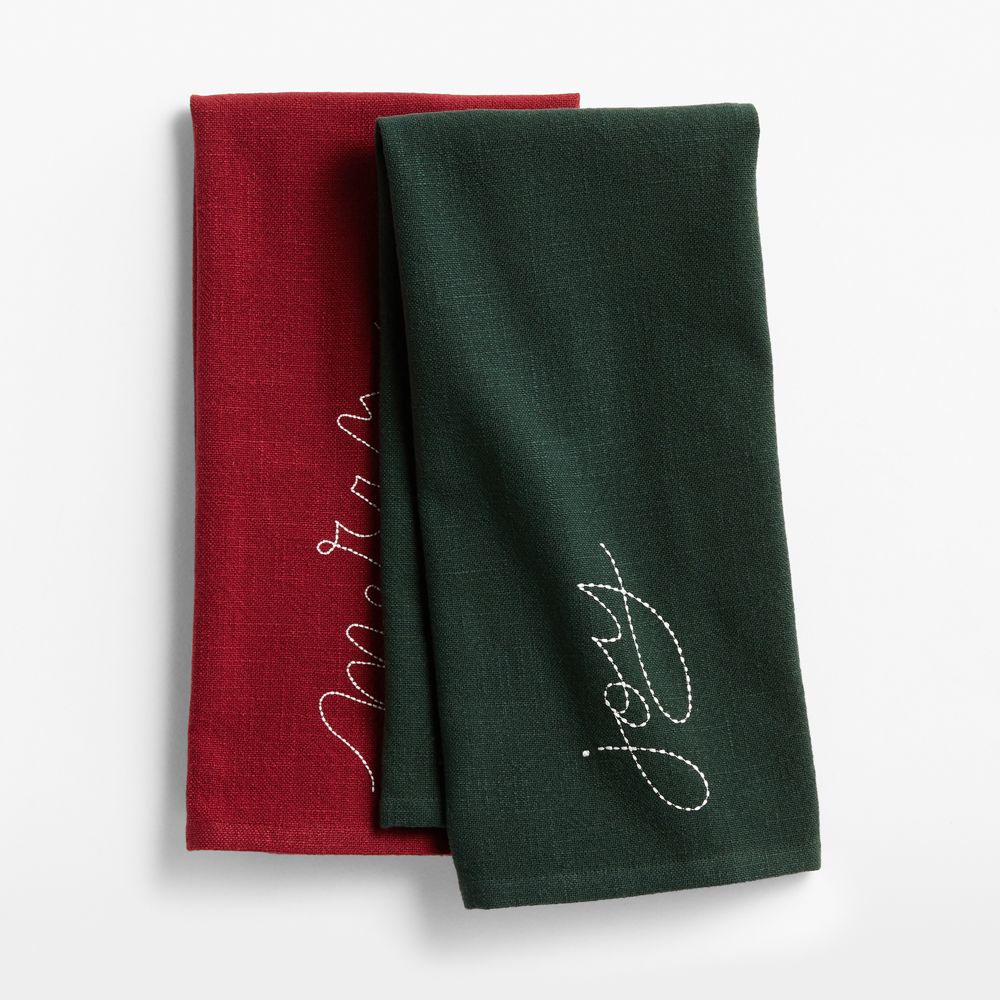 Merry & Joy Embroidered Organic Cotton Dish Towel, Set of 2