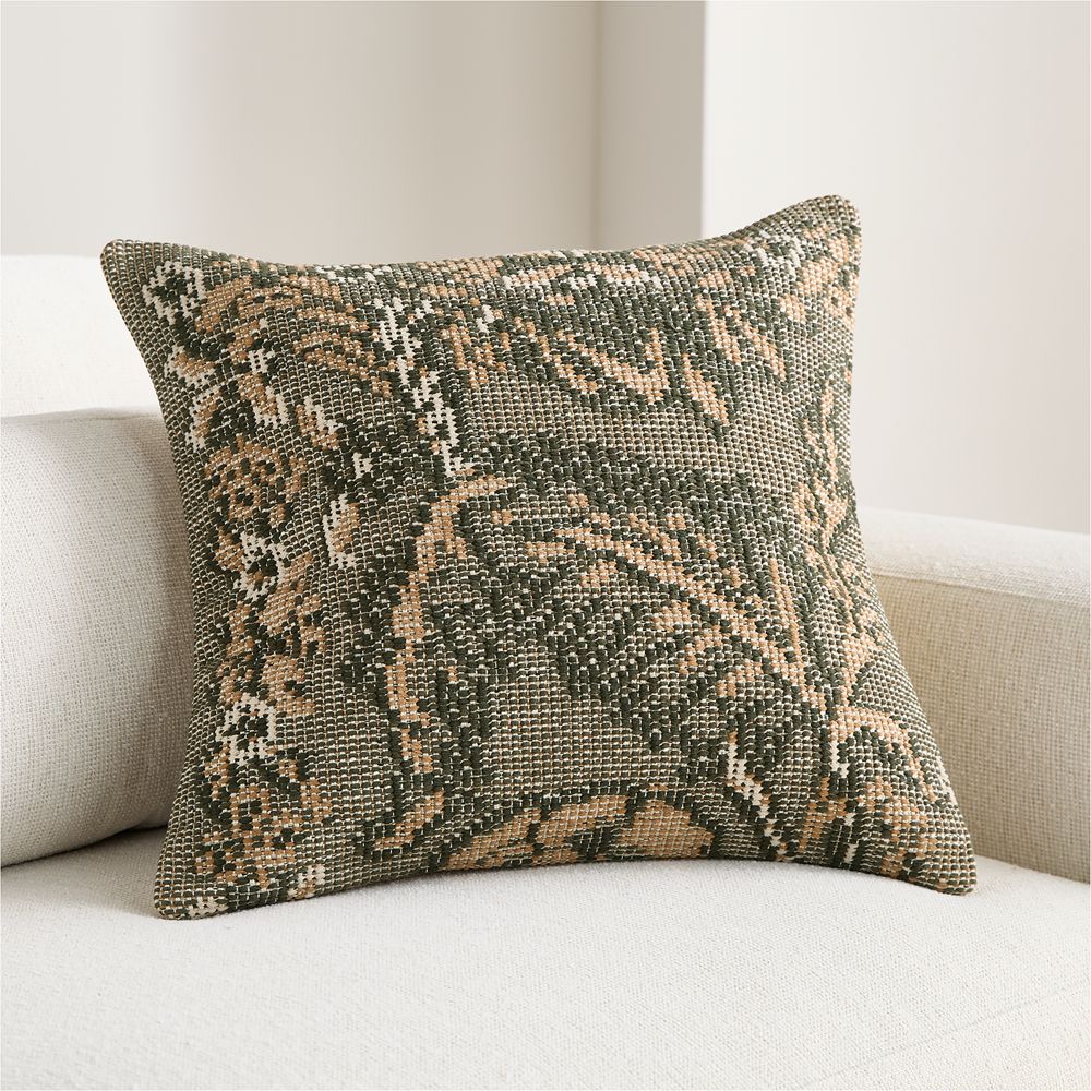 Hillsfield Organic Cotton 20"x20" Burnt Green Throw Pillow