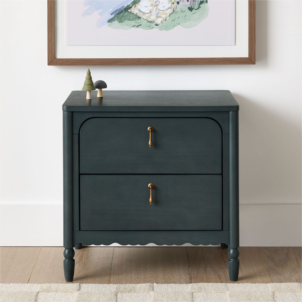 Beatrix Dyed Balsam Green Wood Kids Nightstand with 2-Drawer
