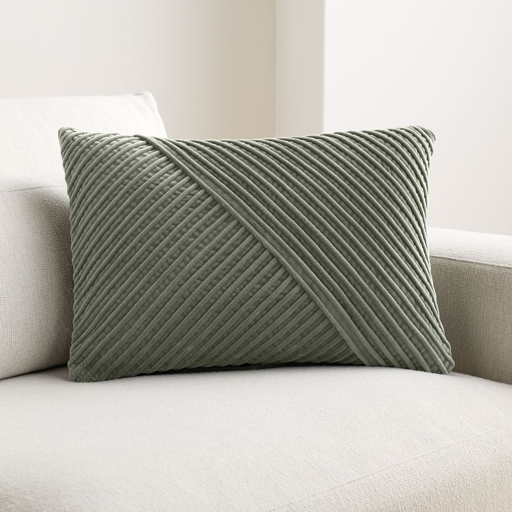 Bowen Ribbed Velvet 22"x15" Shadow Sage Throw Pillow