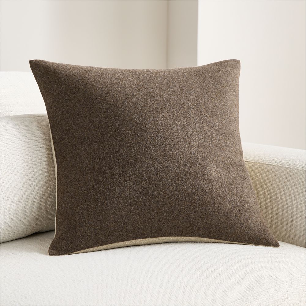 Heathered Wool Blend 20"x20" Deep Brown Throw Pillow