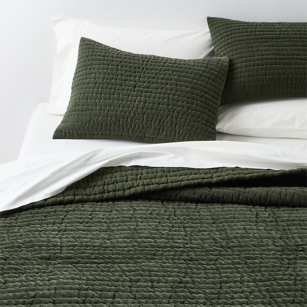 Organic Cotton Textured Velvet Ficus Green Quilt