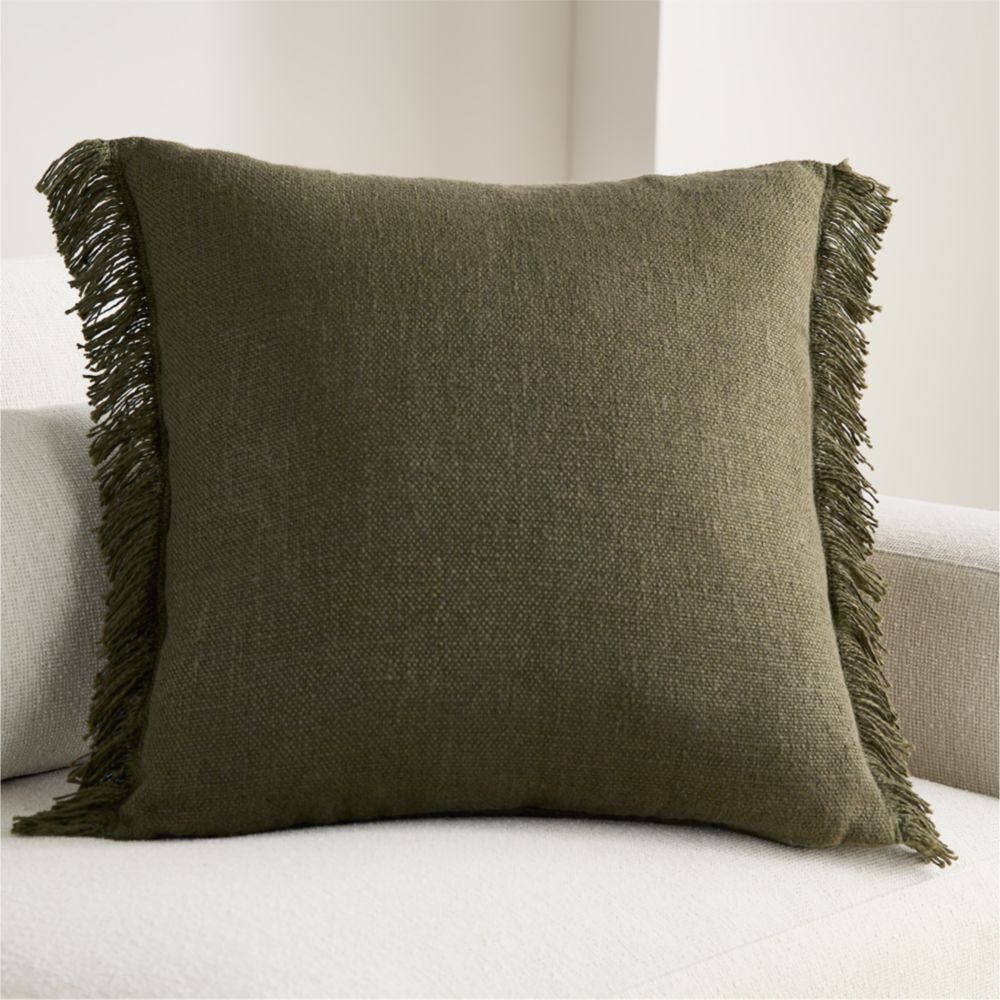 Casual Textured Fringe 23"x23" Burnt Green Throw Pillow Cover