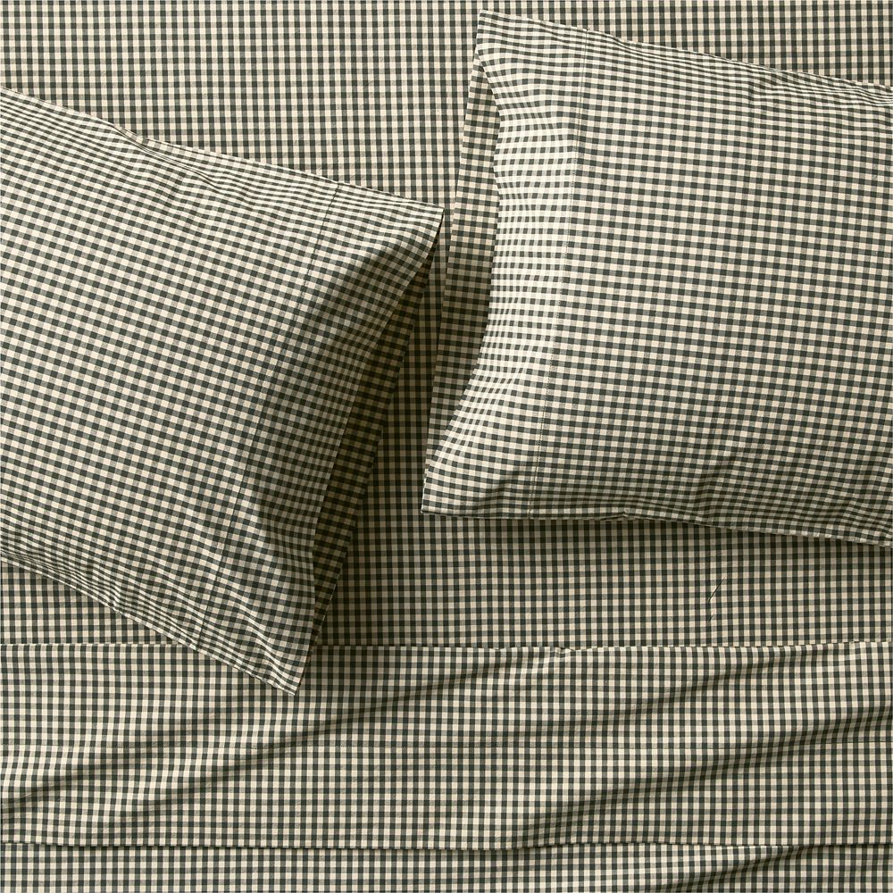 Favorite Washed Organic Cotton Ficus Green Gingham Bed Sheet Set