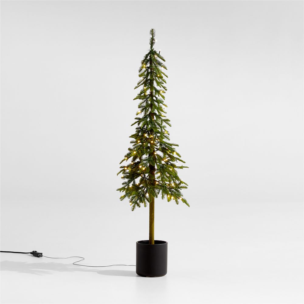 Potted Faux Slim Alpine Pre-Lit LED Trees with White Lights