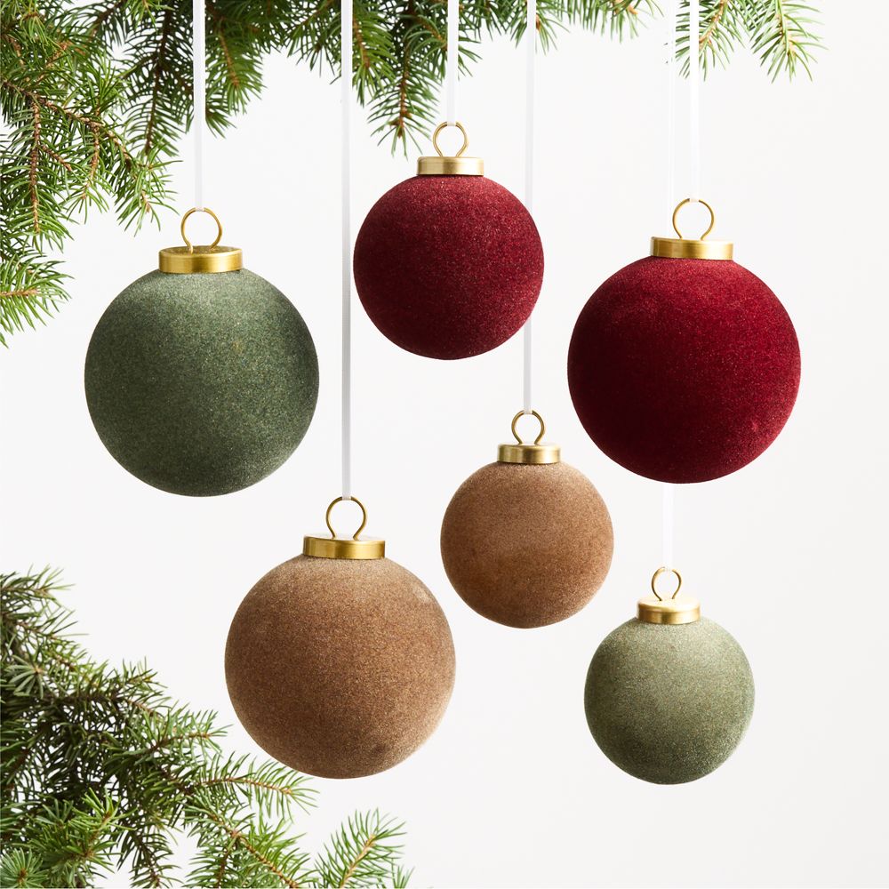 Multi Colored Velvet Christmas Tree Ornaments, Set of 6