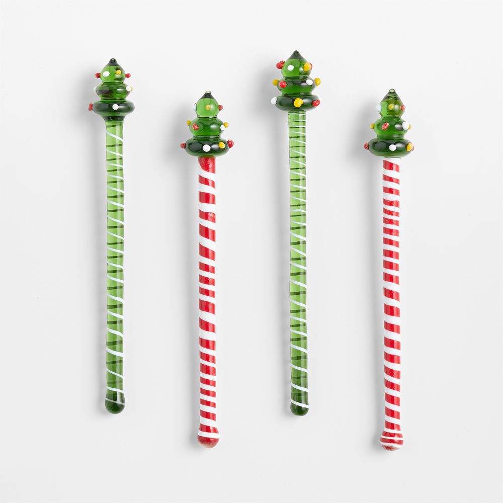 Festive Tree Double Old Fashioned Glass Drink Stirrers, Set of 4