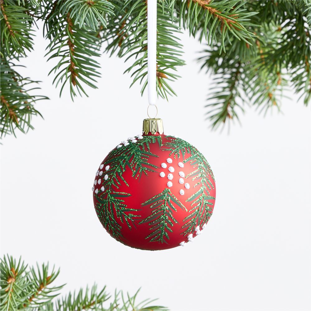 European Pine Bough Red Ball Christmas Tree Ornament