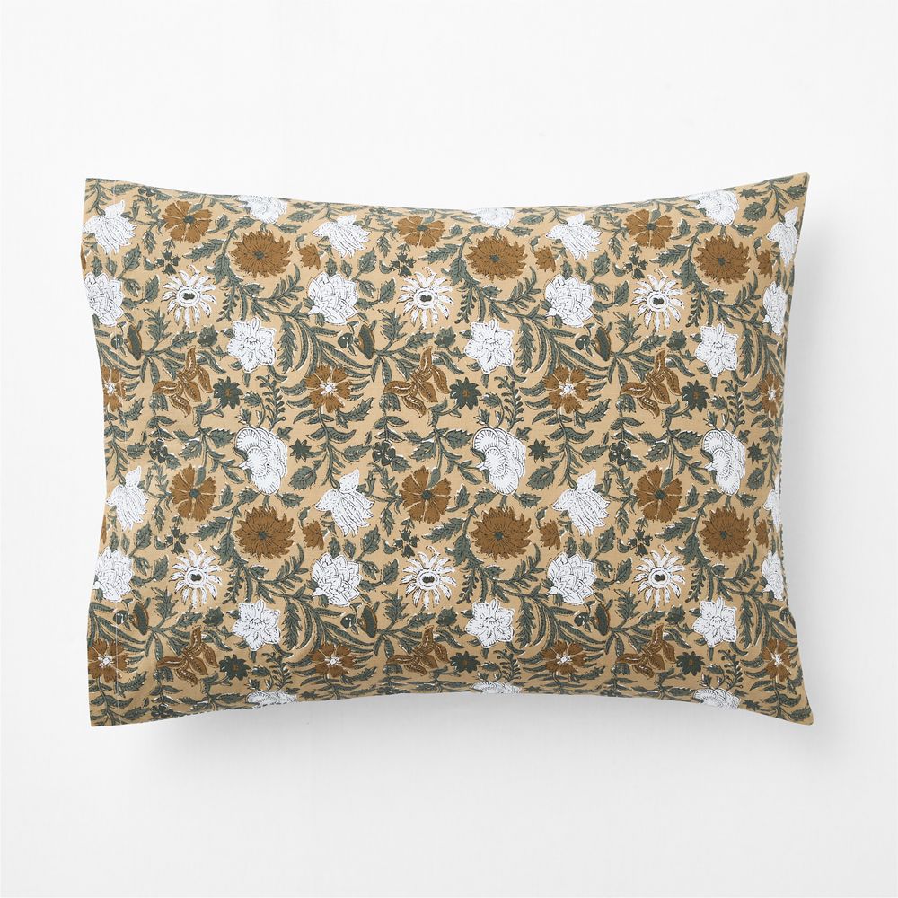 Favorite Washed Reversible Organic Cotton Taupe Desert Floral Bed Pillow Sham