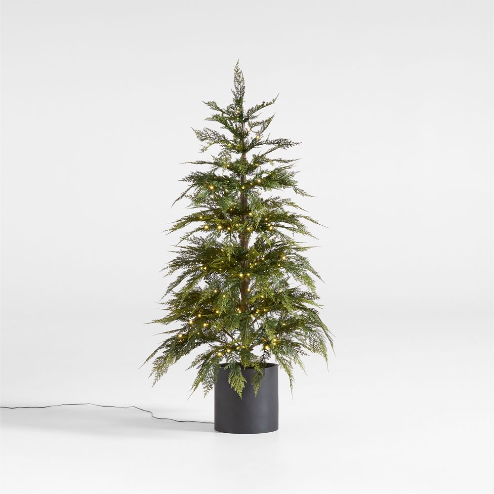 Potted Faux Hemlock Pre-Lit LED Christmas Tree with White Lights