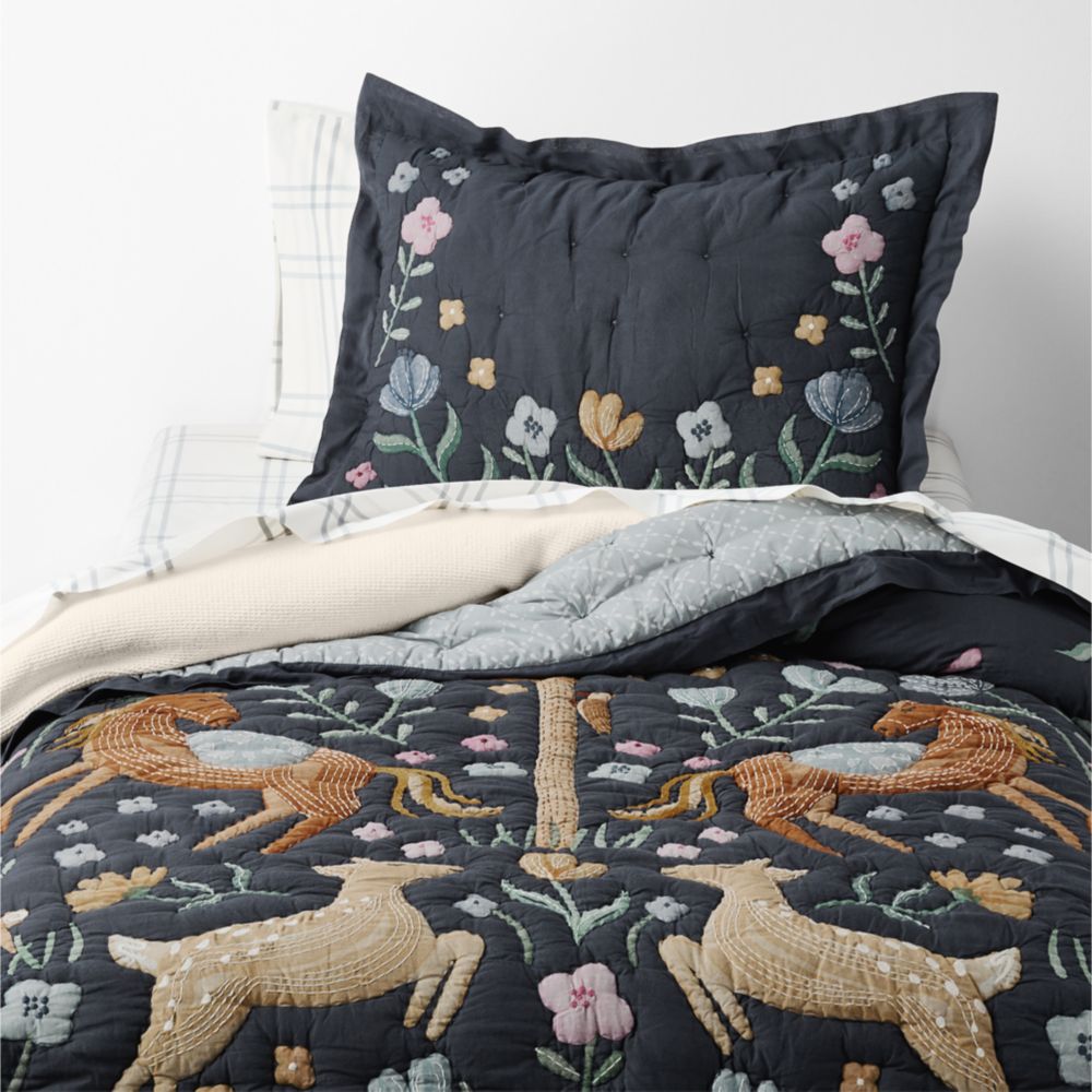 Midnight Wonderland Prairie Embroidered 100% Organic Cotton Voile Kids Quilt