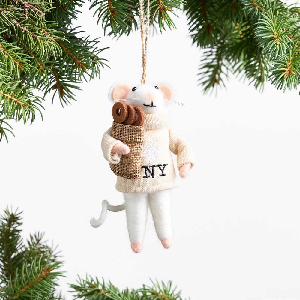 Felted Wool NYC Mouse Christmas Tree Ornament