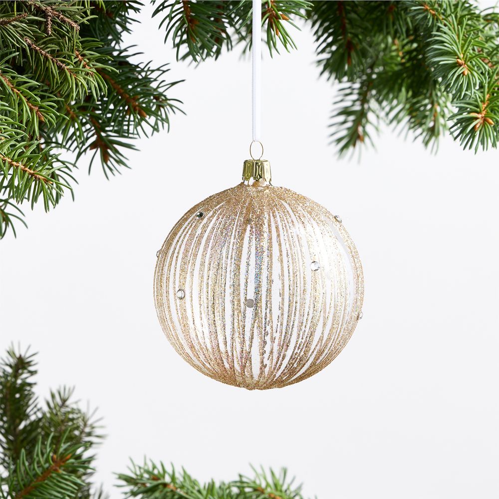 European Large Gold Glittered Glass Ball Christmas Tree Ornament