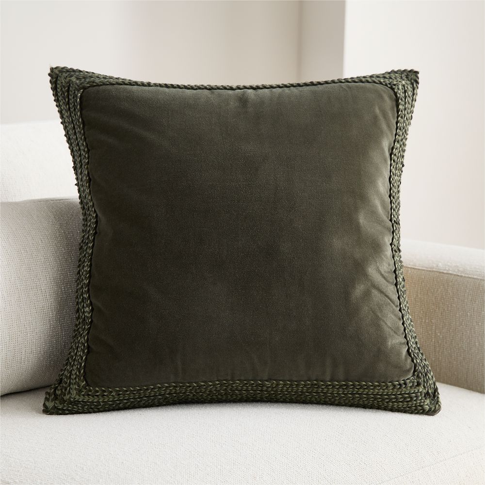 Braided Velvet Border 23"x23" Burnt Green Throw Pillow