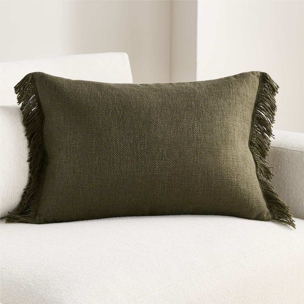 Casual Textured Fringe 24"x16" Burnt Green Throw Pillow