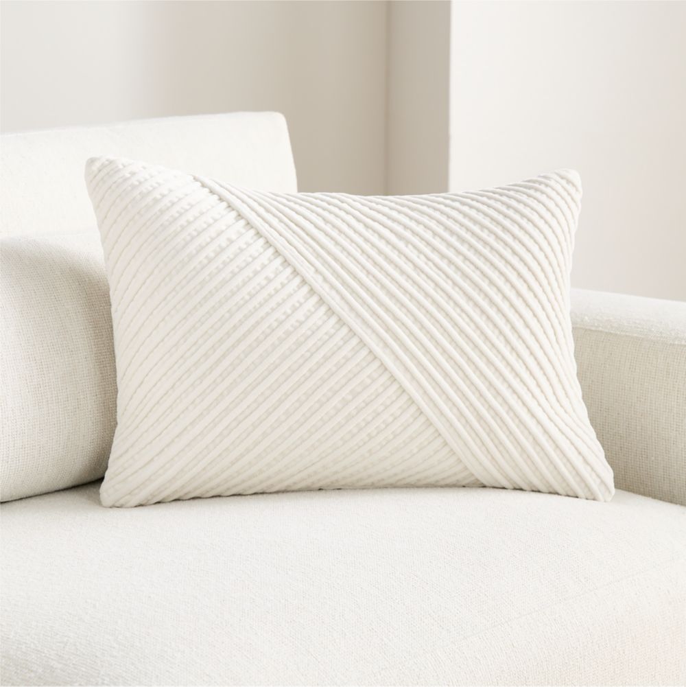 Bowen Ribbed Velvet 22"x15" Arctic Ivory Throw Pillow