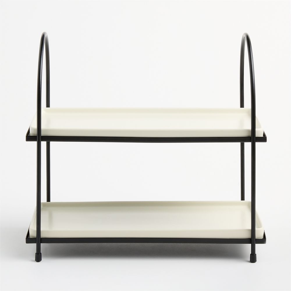 Bristol Ceramic 2-Tiered Server with Black Iron Stand