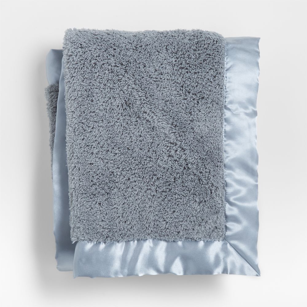 Satin Trim Blue-Grey Recycled Plush Baby Stroller Blanket