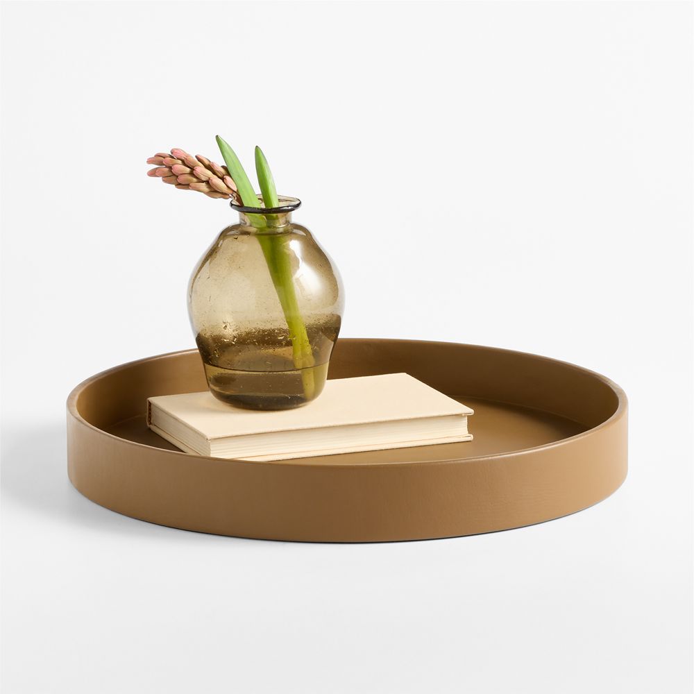 Stratton Round Maple Leather Decorative Tray 16"-20"