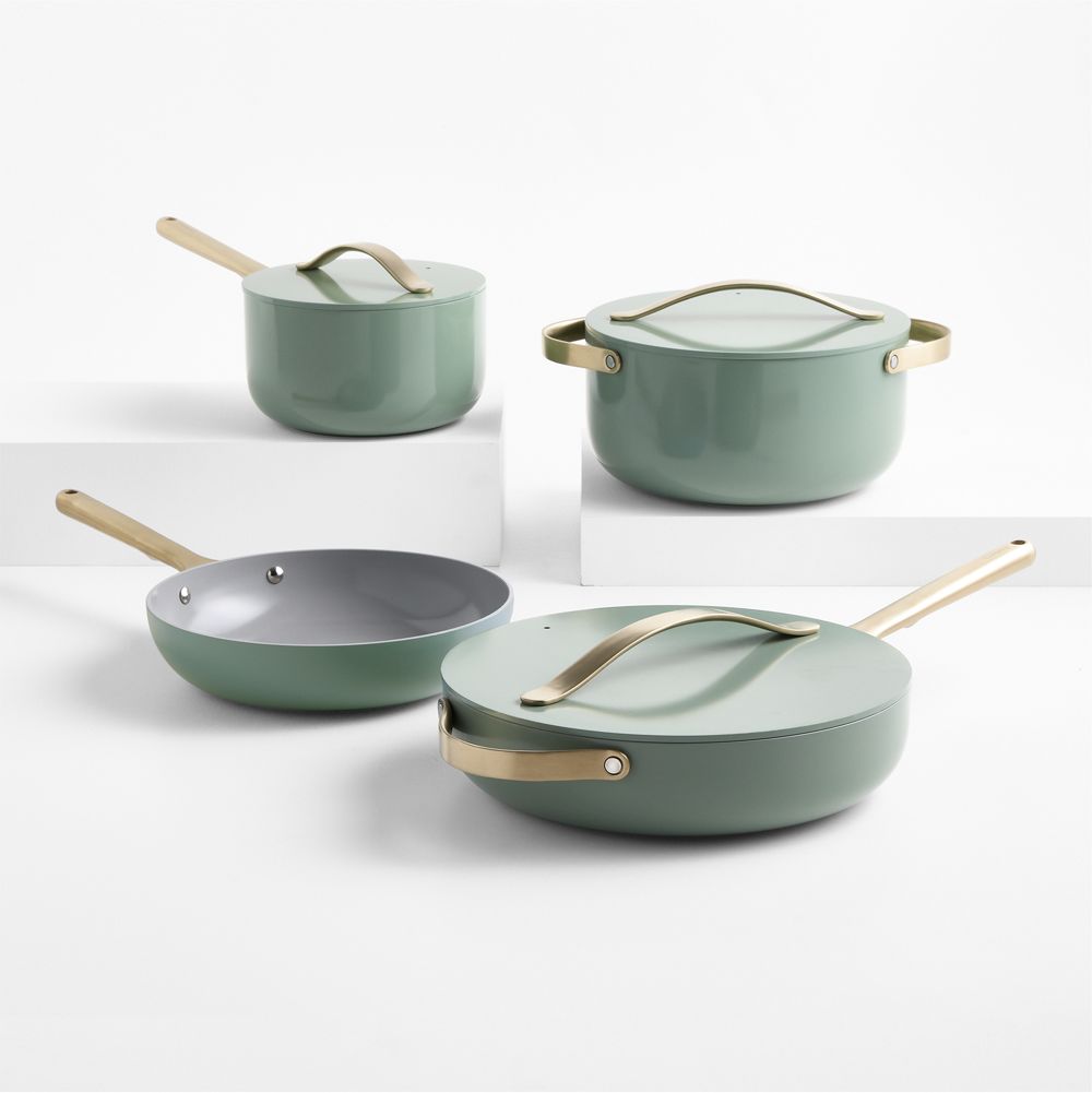 Caraway Coastline Ceramic Nonstick 12-Piece Cookware Set with Champagne Hardware