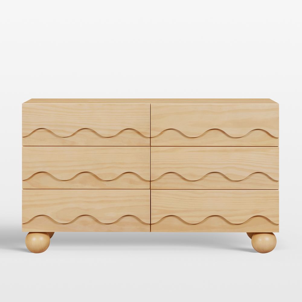 Babyletto 56" Lido Wave Blonde Wood 6-Drawer Kids Dresser