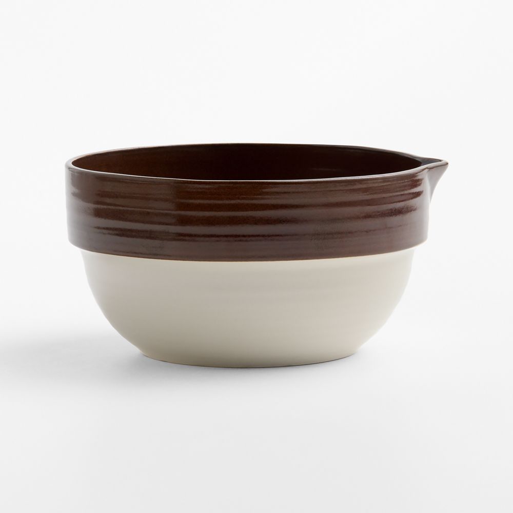 Umber Brown Rimmed Ceramic 3-Qt. Mixing Bowl