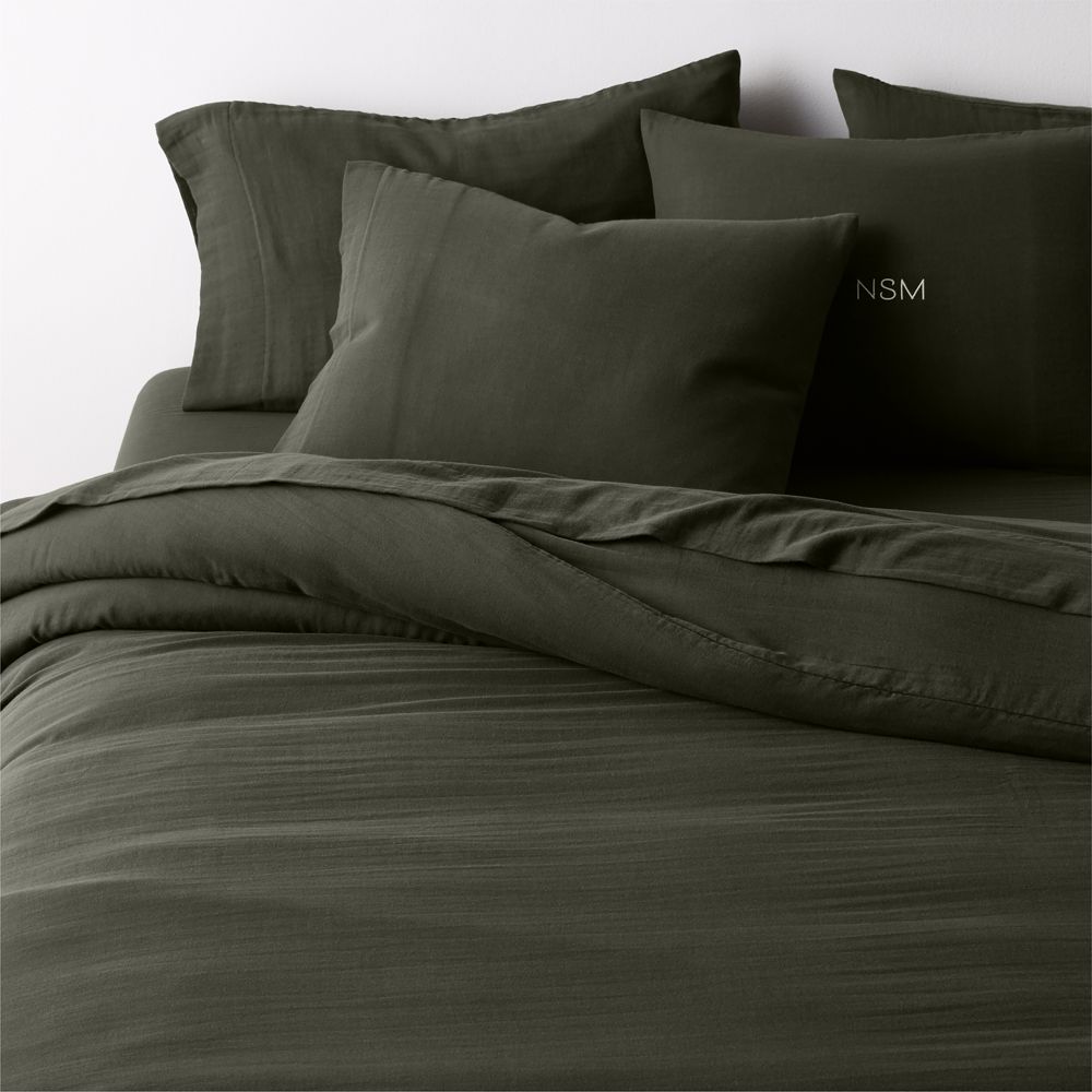 Organic Cotton Gauze Ficus Green Duvet Cover