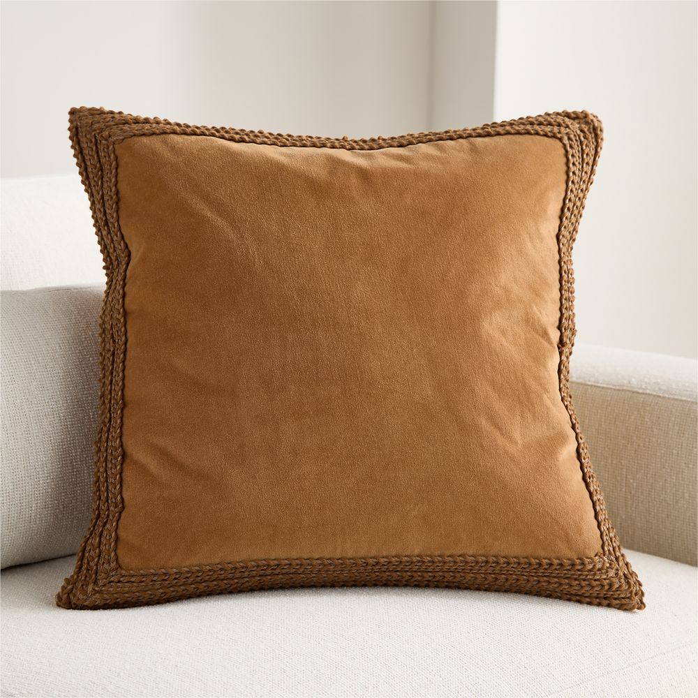 Braided Velvet Border 23"x23" Maple Brown Throw Pillow