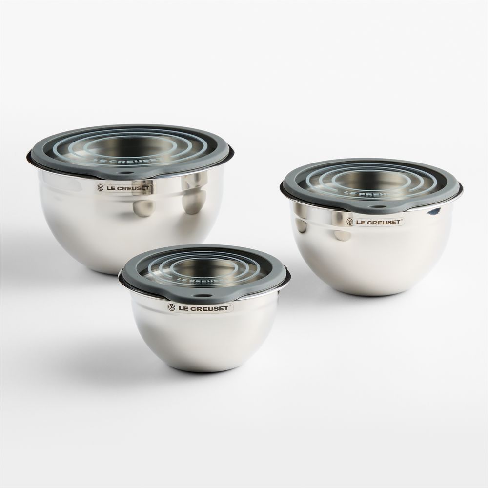 Le Creuset Stainless Steel Mixing Bowls with Glass Lids, Set of 3